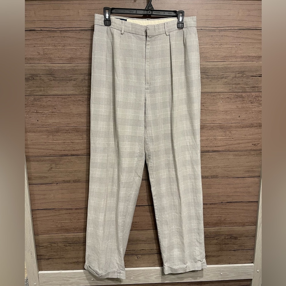 Ralph Lauren Men's Light Gray Checkered Dress Pants